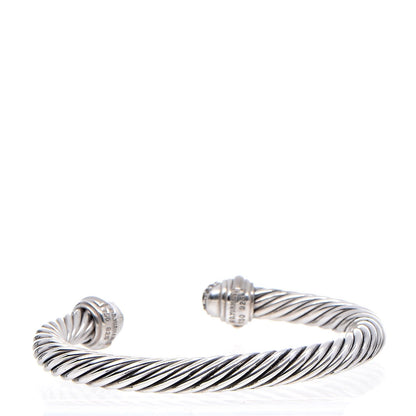 David Yurman Sterling Silver 18K White Gold Diamond 7mm Cable Classics Bracelet 3 of 5