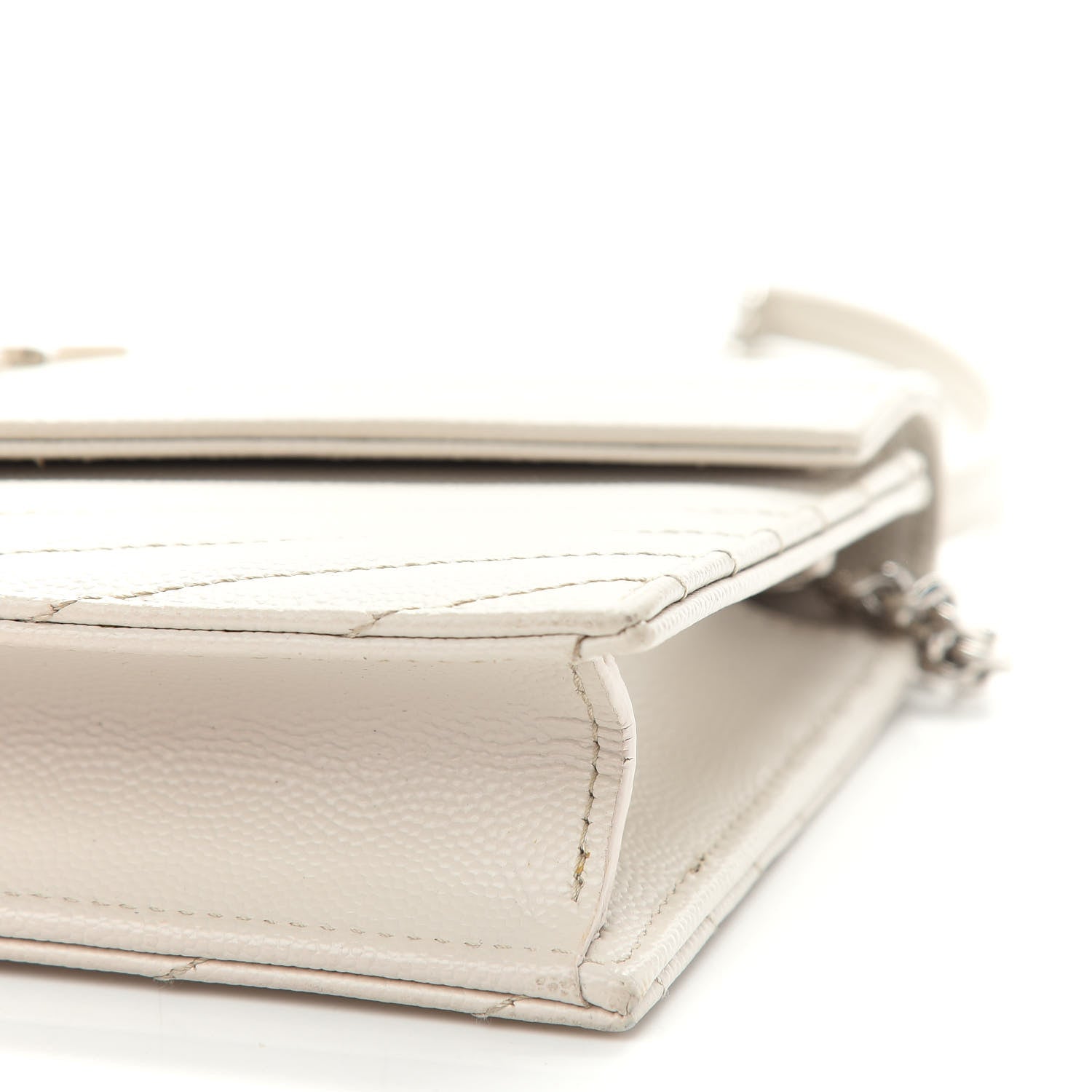 Saint Laurent Grain De Poudre Matelasse Chevron Monogram Envelope Chain Wallet Optical White 12 of 12