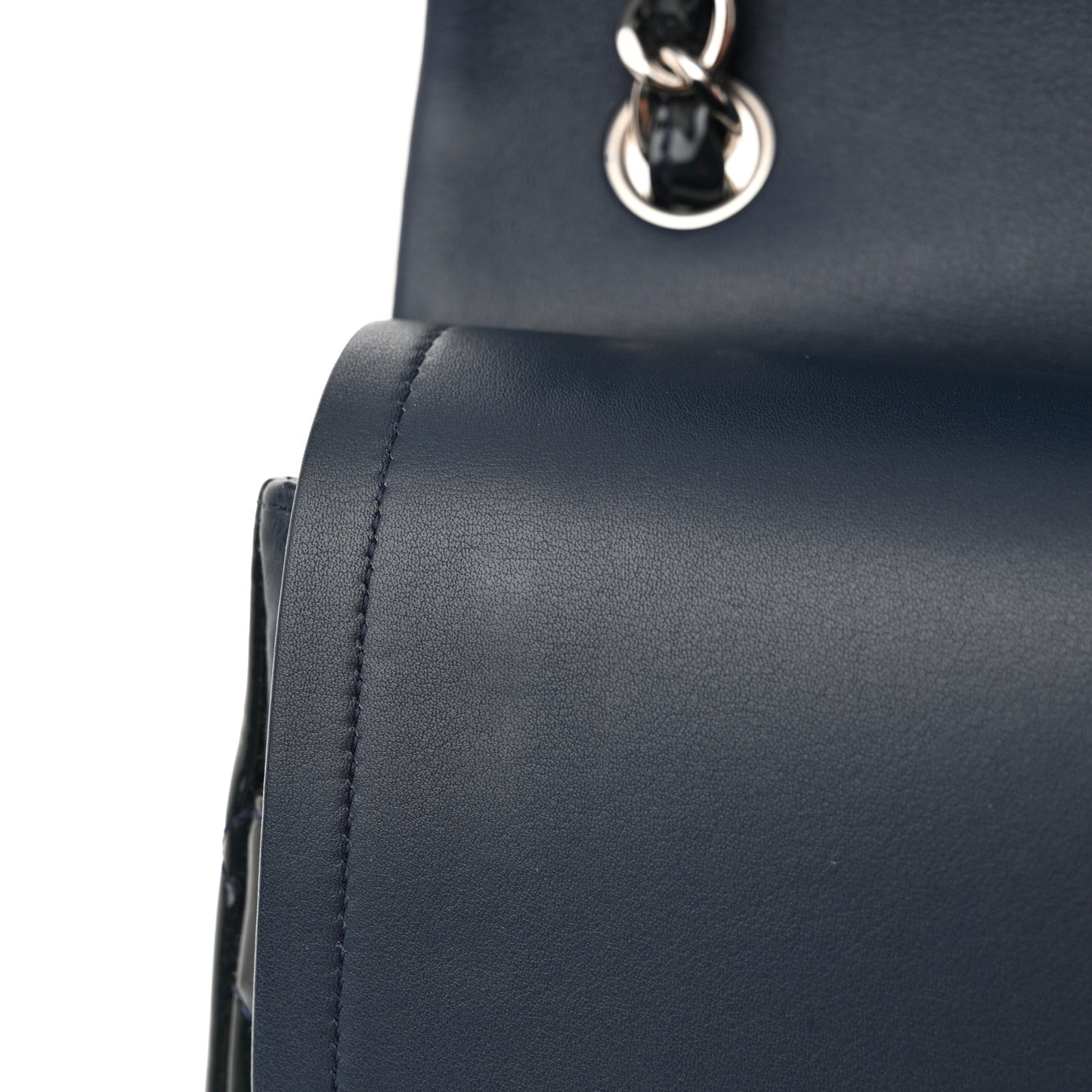 Patent Quilted Jumbo Double Flap Navy Blue