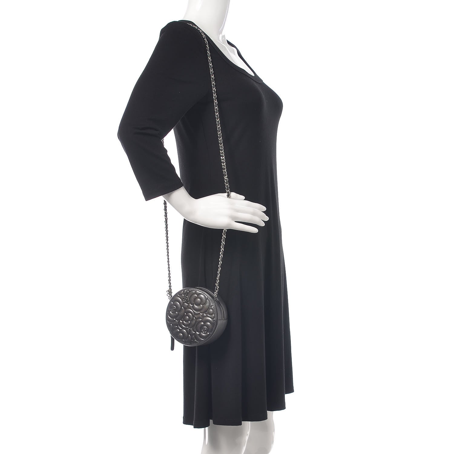 Chanel Goatskin Camellia Quilted Round Clutch With Chain Grey 2 of 12
