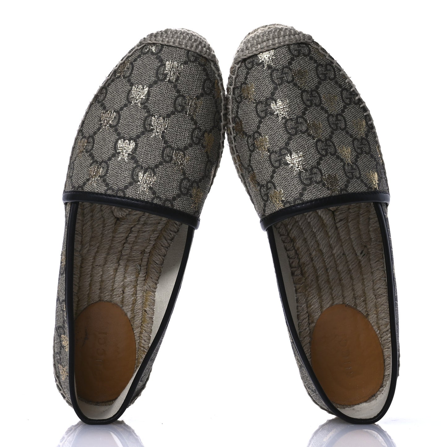GG Supreme Monogram Bees Espadrille Flats 37.5 Beige Ebony Oro Black