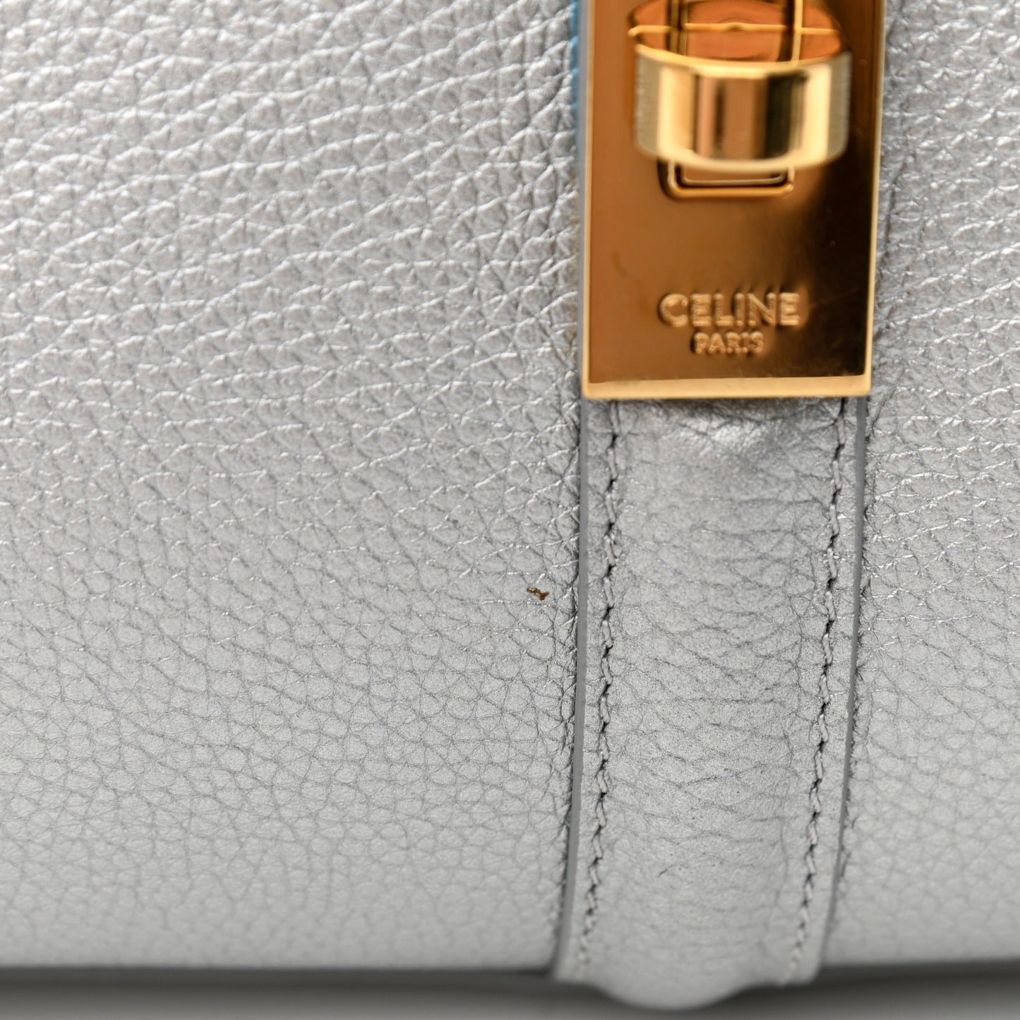 Laminated Grained Calfskin Small 16 Top Handle Bag Silver