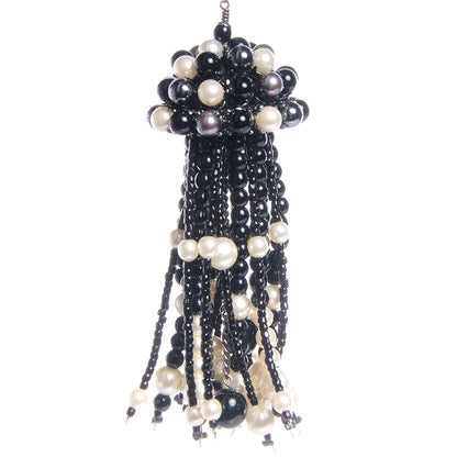 Chanel Pearl Beaded Crystal CC Tassel Necklace Black 8 of 30