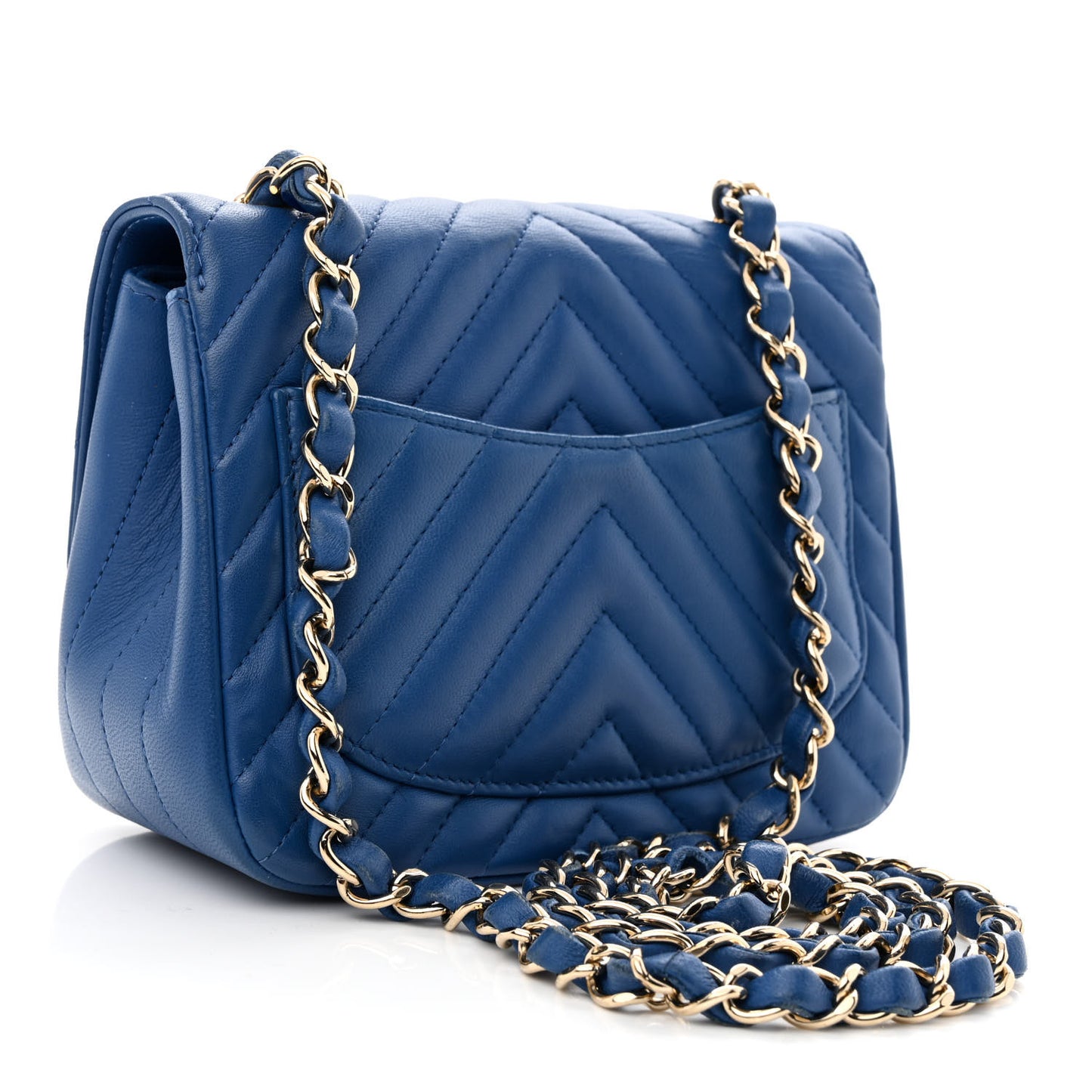 Lambskin Chevron Quilted Mini Square Flap Blue