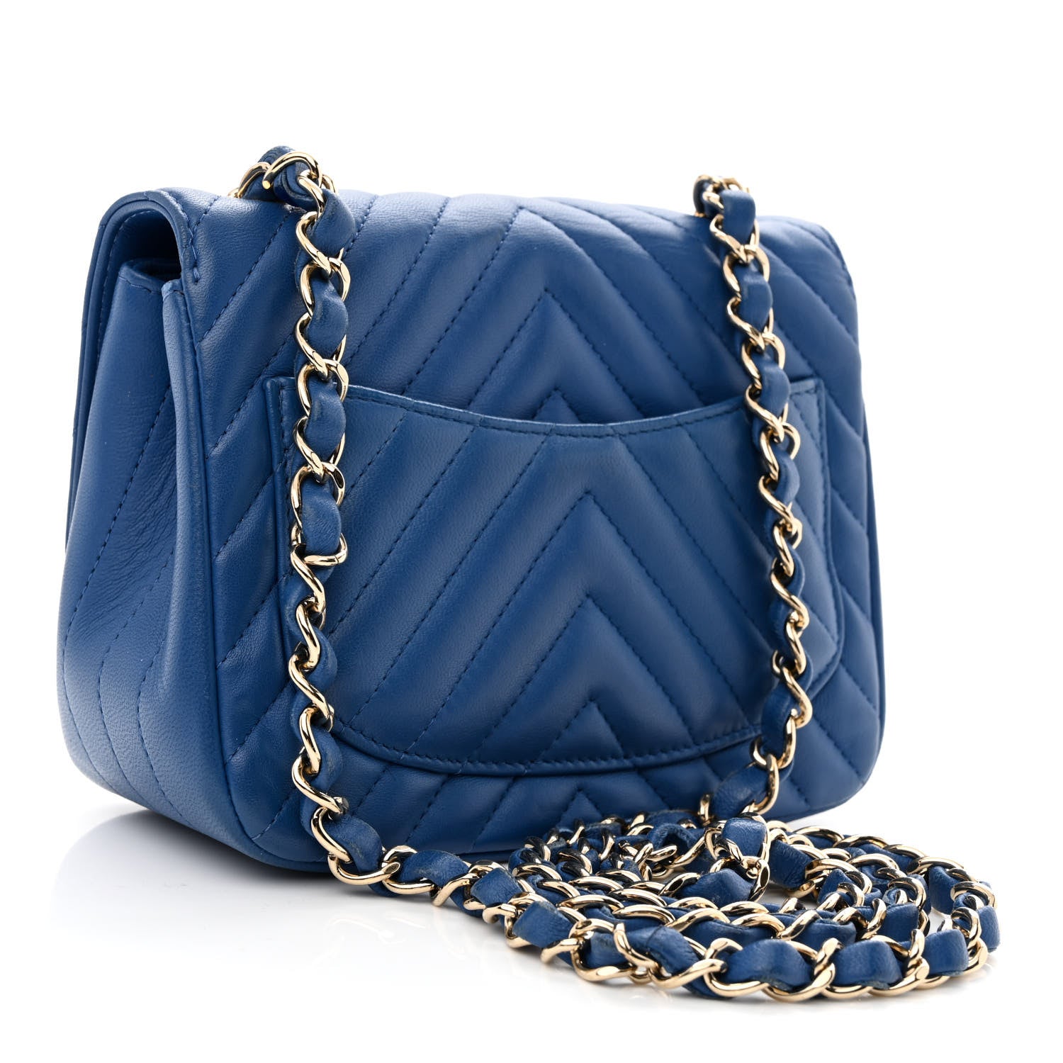 Chanel Lambskin Chevron Quilted Mini Square Flap Blue 3 of 10