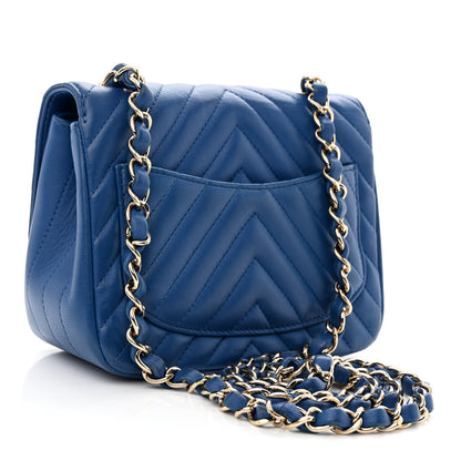 Chanel Lambskin Chevron Quilted Mini Square Flap Blue 3 of 10