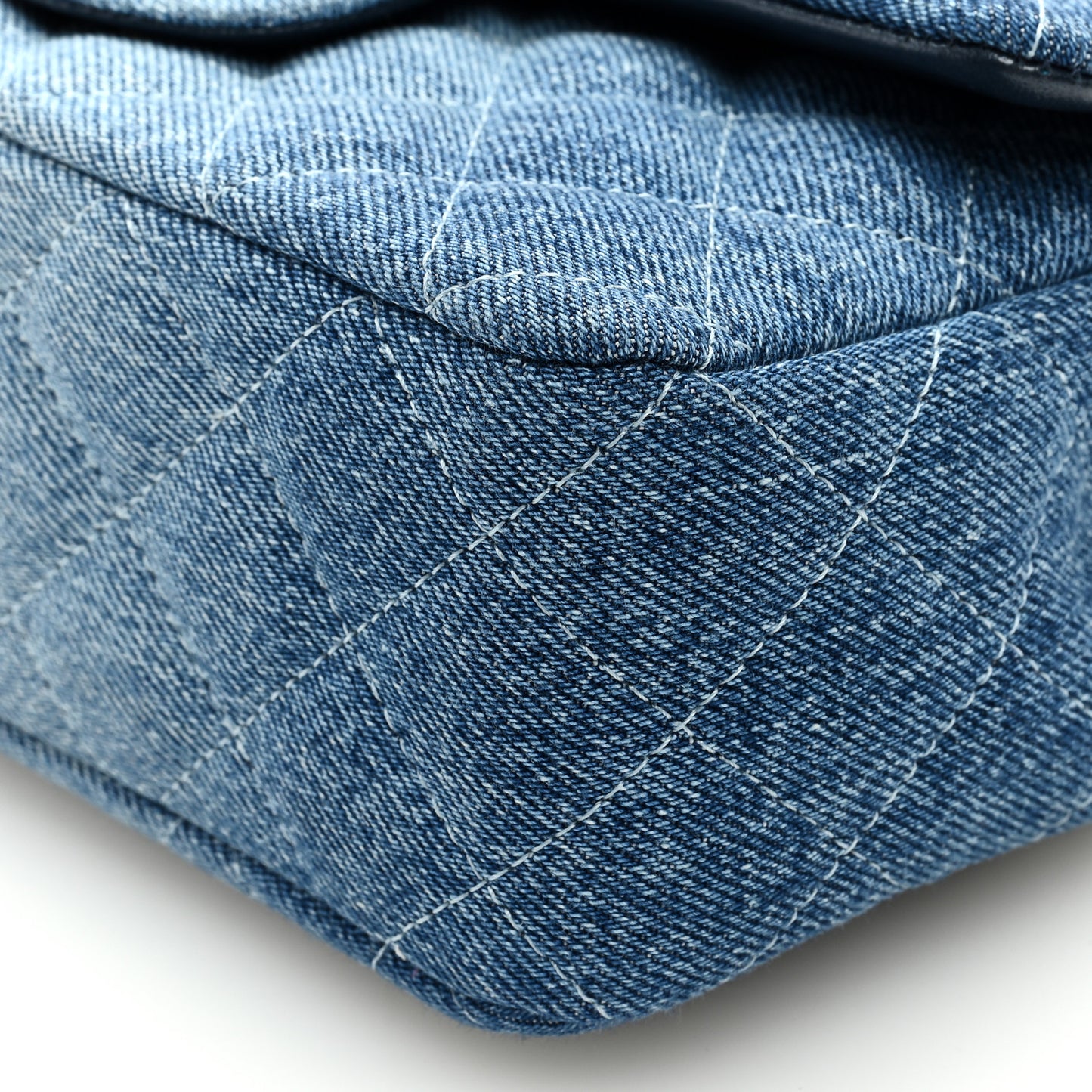 Washed Denim Quilted Mini Rectangular Flap Blue