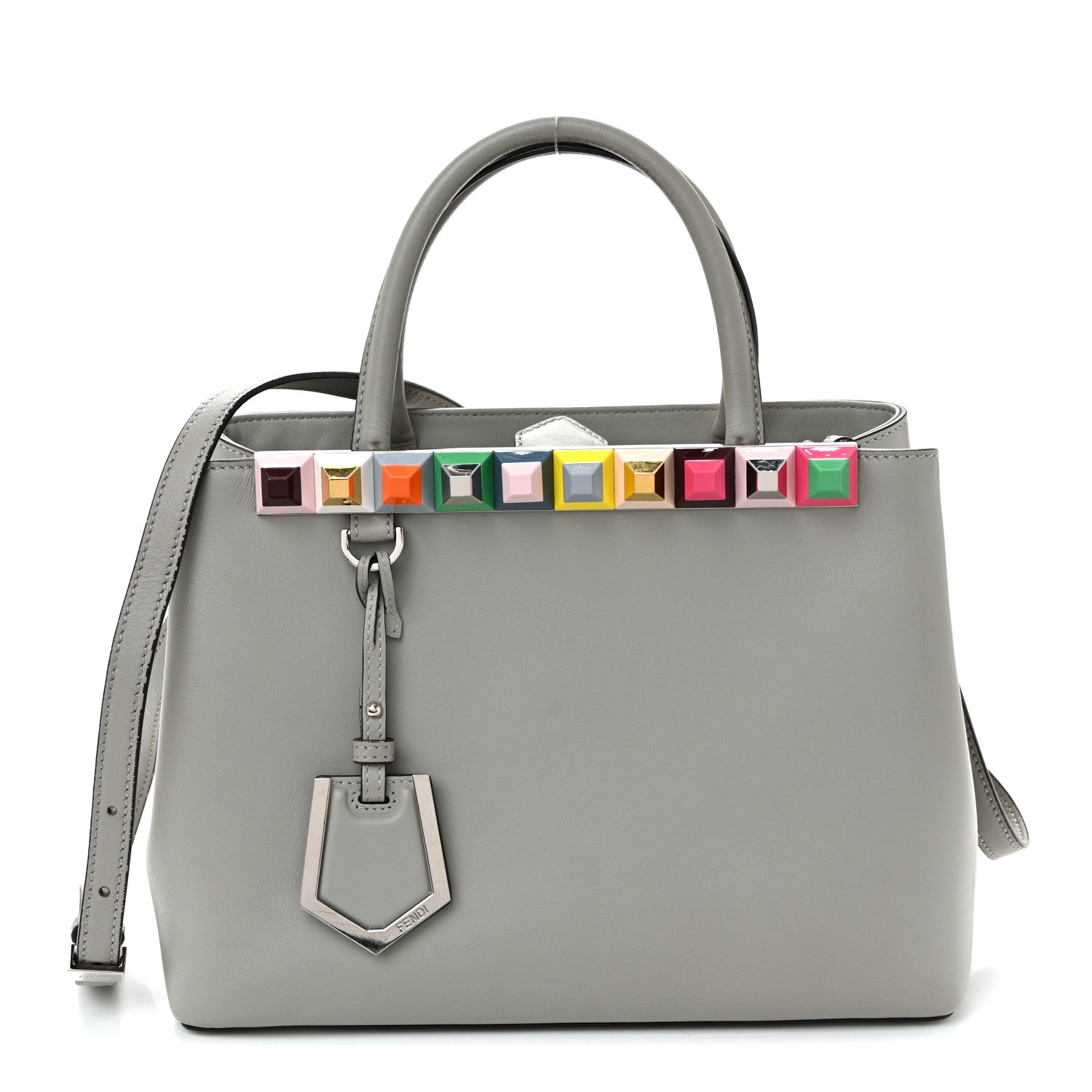 Fendi Vitello Baltico Dolce Studded Petite 2Jours Tote Ghiaccio Multicolor 1 of 10
