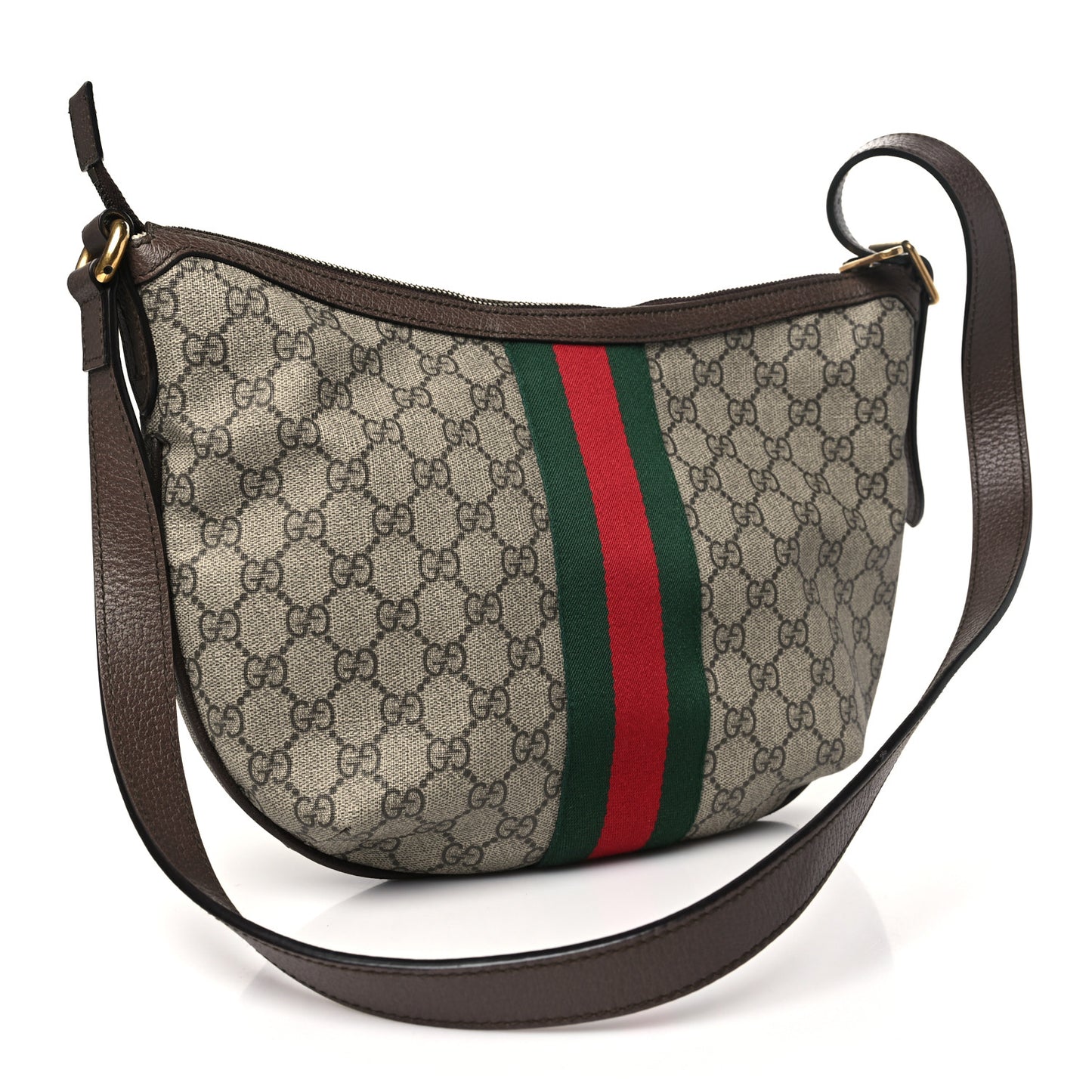 GG Supreme Monogram Web Small Ophidia Half Moon Hobo Brown
