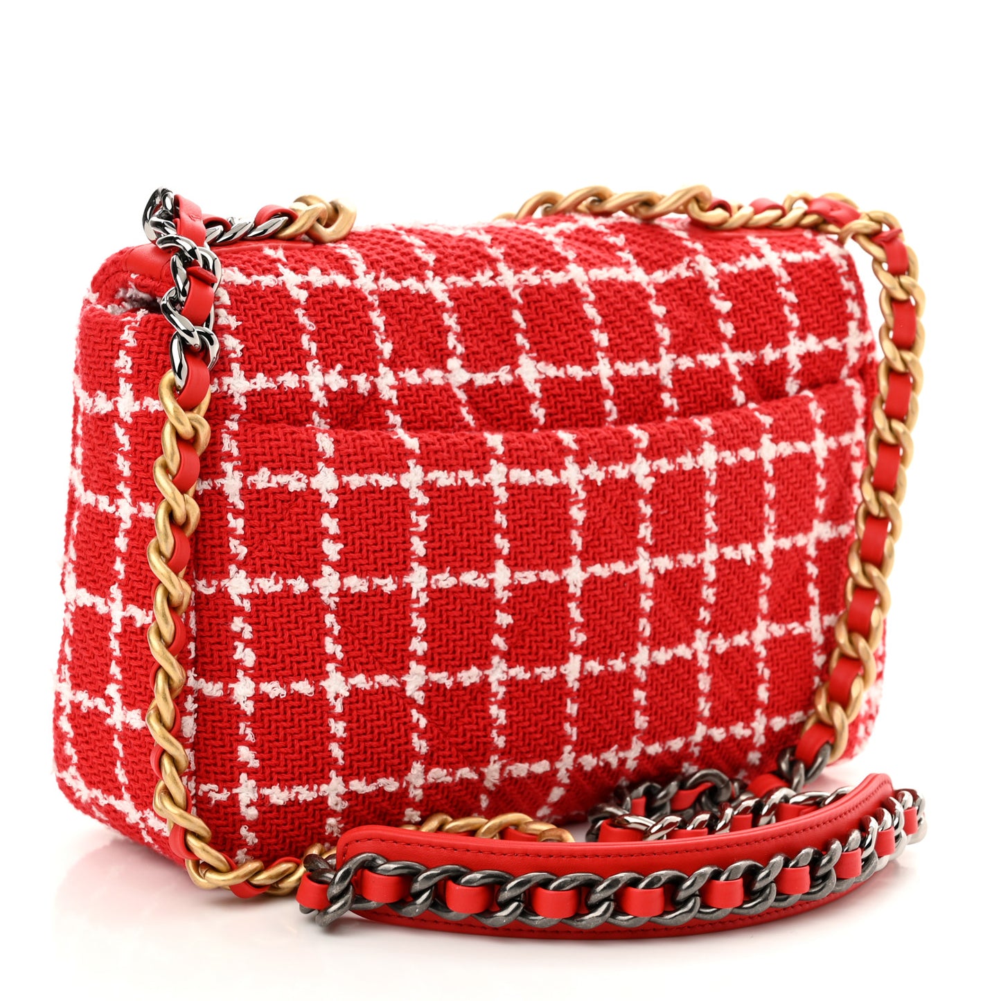 Tweed Quilted Medium Chanel 19 Flap Red White