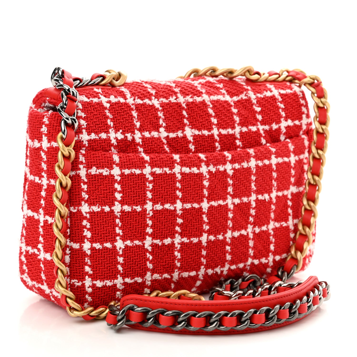 Chanel Tweed Quilted Medium Chanel 19 Flap Red White 3 of 11