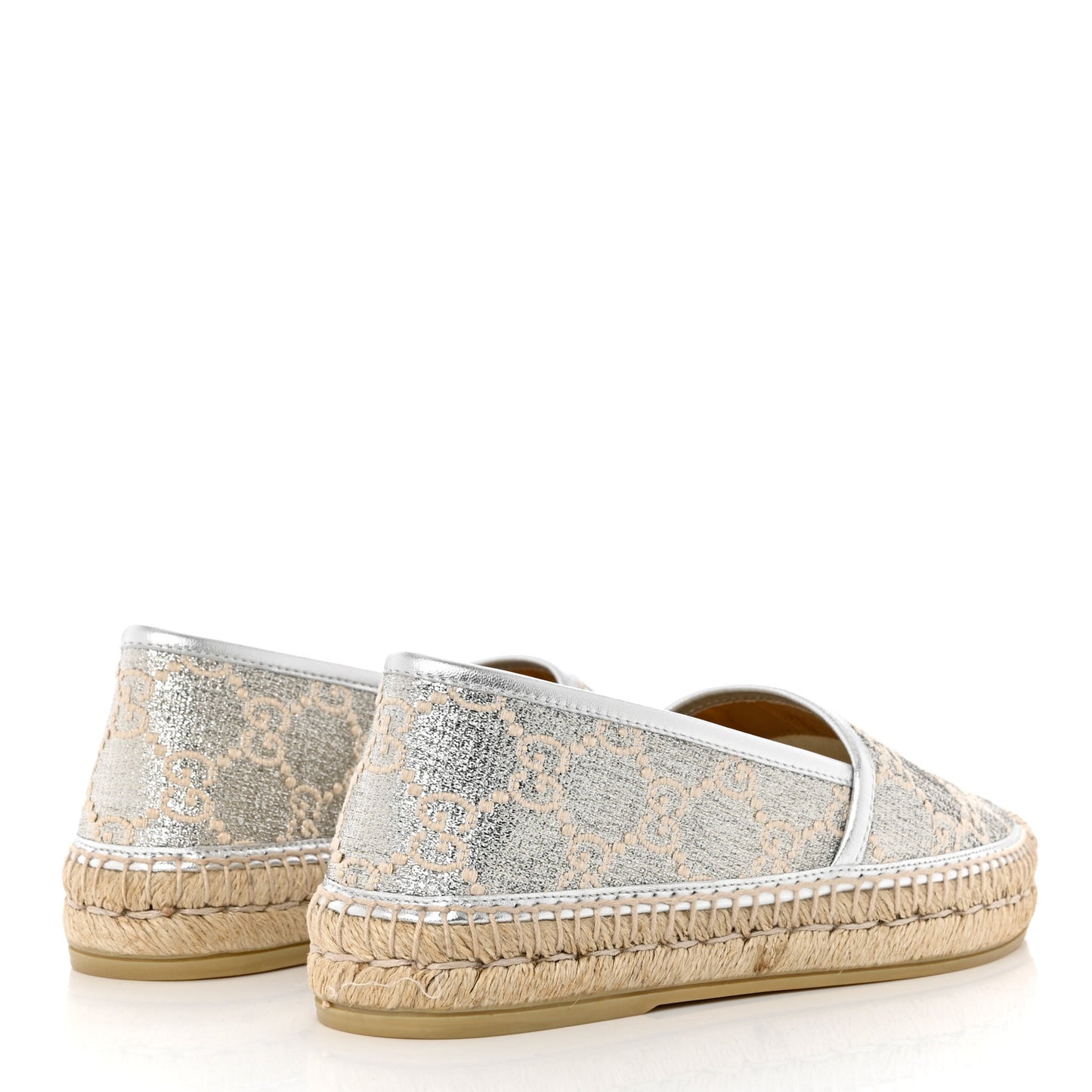 Lame Nappa GG Monogram Espadrilles 37 Silver Beige