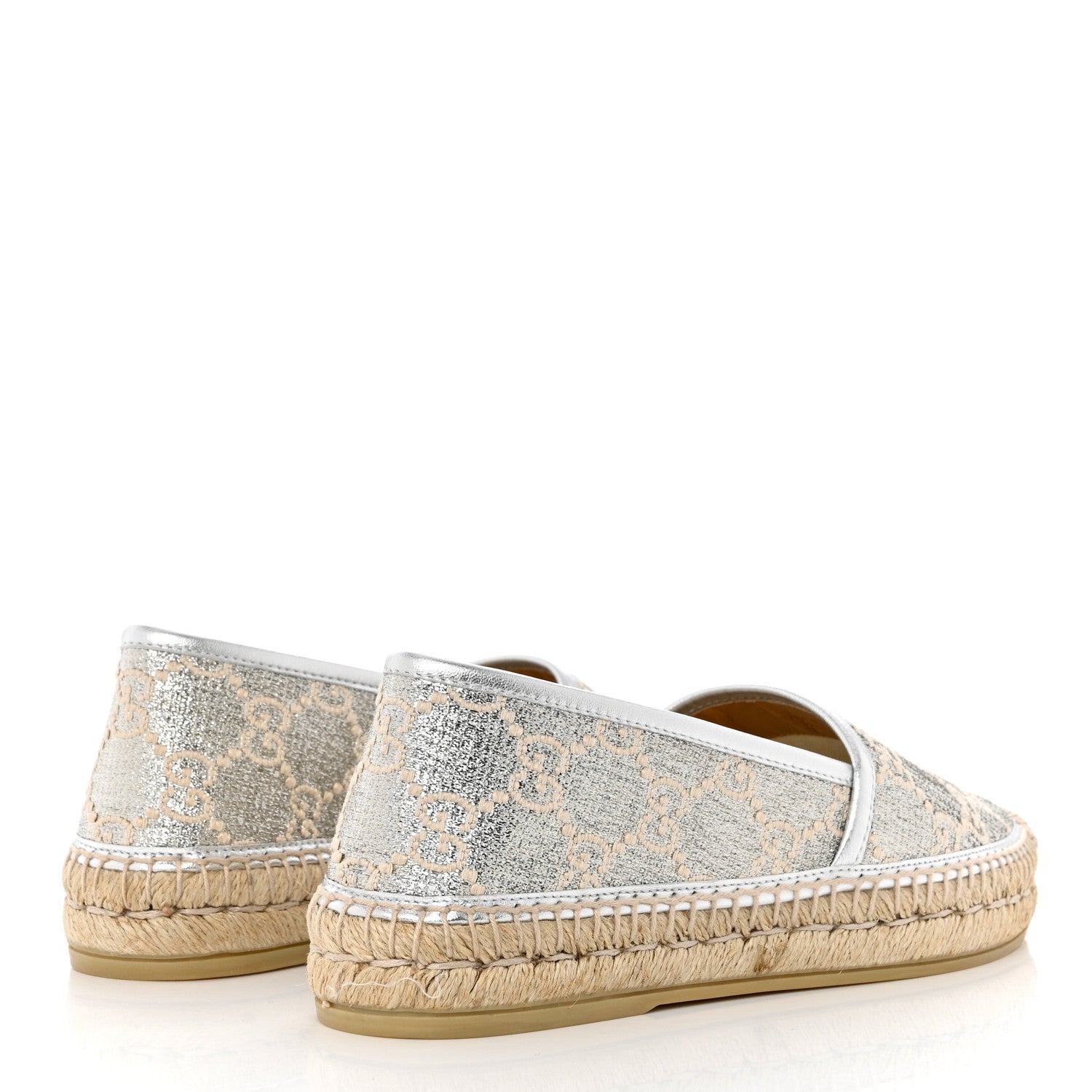 Gucci Lame Nappa GG Monogram Espadrilles 37 Silver Beige 4 of 9