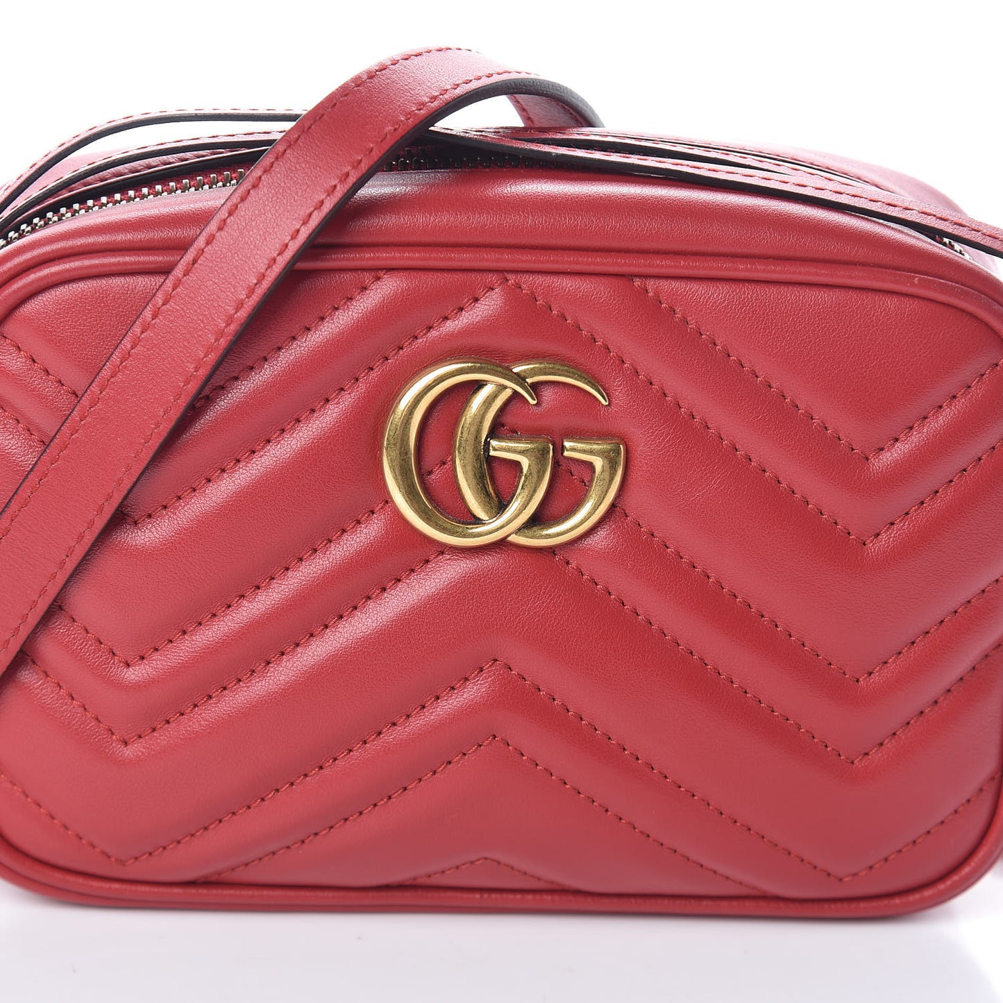 Calfskin Matelasse Mini GG Marmont Chain Shoulder Bag Hibiscus Red