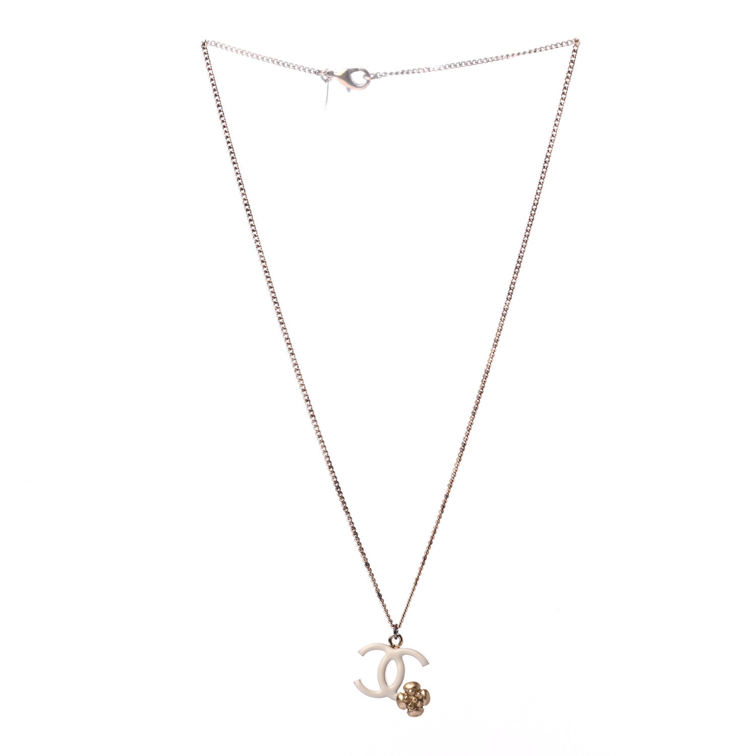 Chanel Enamel CC Camelia Necklace Gold White 3 of 5