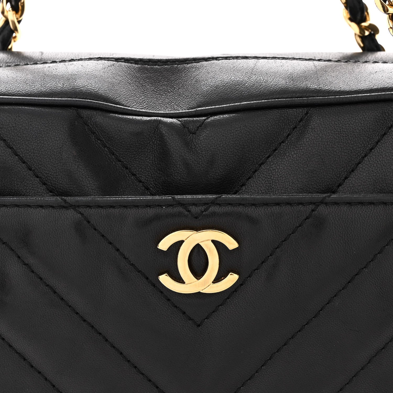 Chanel Lambskin Chevron Quilted Camera Case Black 8 of 13