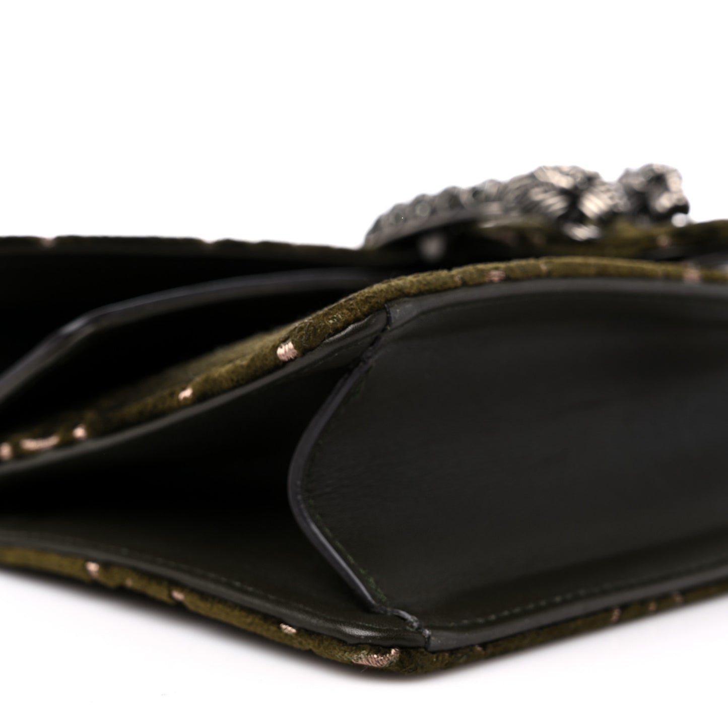 Velvet Moon Calfskin Crystal GG Monogram Small Dionysus Shoulder Bag Dark Olive Rose Gold