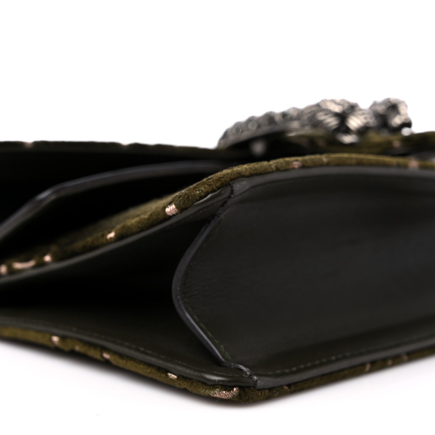 Gucci Velvet Moon Calfskin Crystal GG Monogram Small Dionysus Shoulder Bag Dark Olive Rose Gold 9 of 13