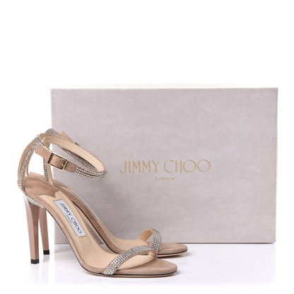 Jimmy Choo Suede Crystal Daisy 100 Sandal 38 Nude 17 of 17