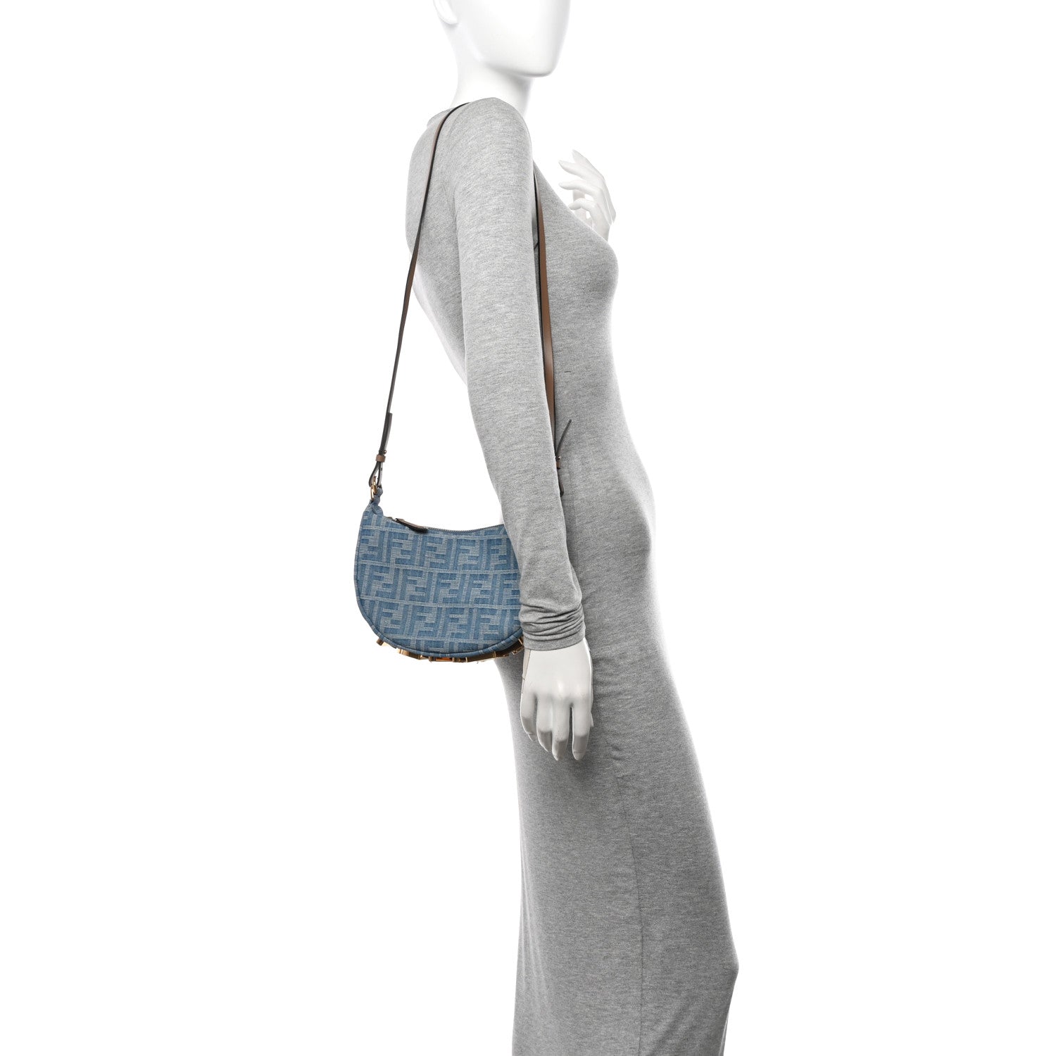 Fendi Denim Vitello King F is Fendi FF Embroidered Mini Fendigraphy Hobo Bag Denim Sand 2 of 10