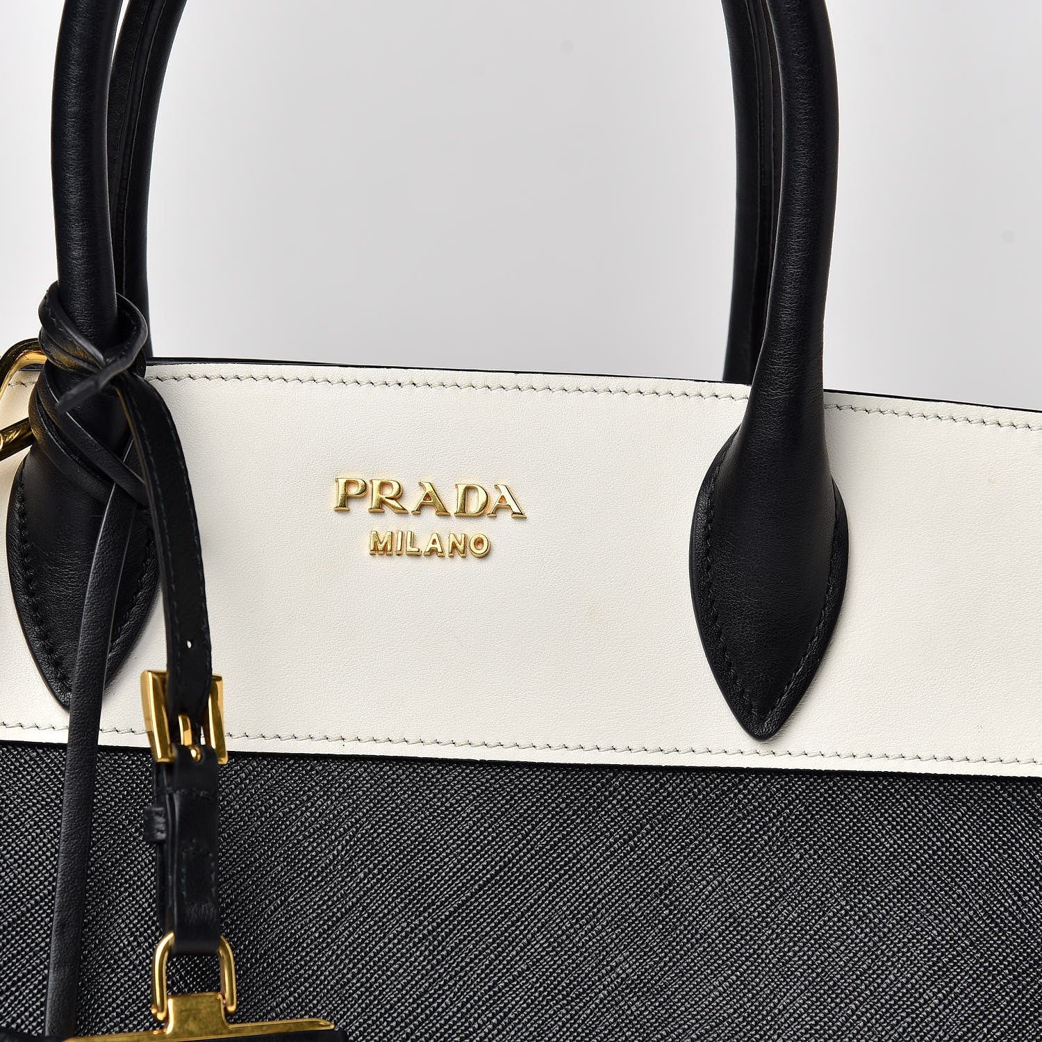 Prada Saffiano City Calf Medium Esplanade Tote Black White 9 of 11