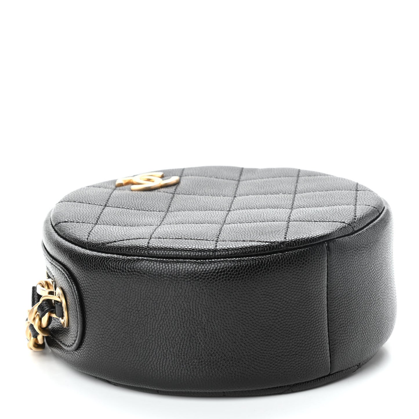 Caviar Quilted Small Round Bag With Chain Black