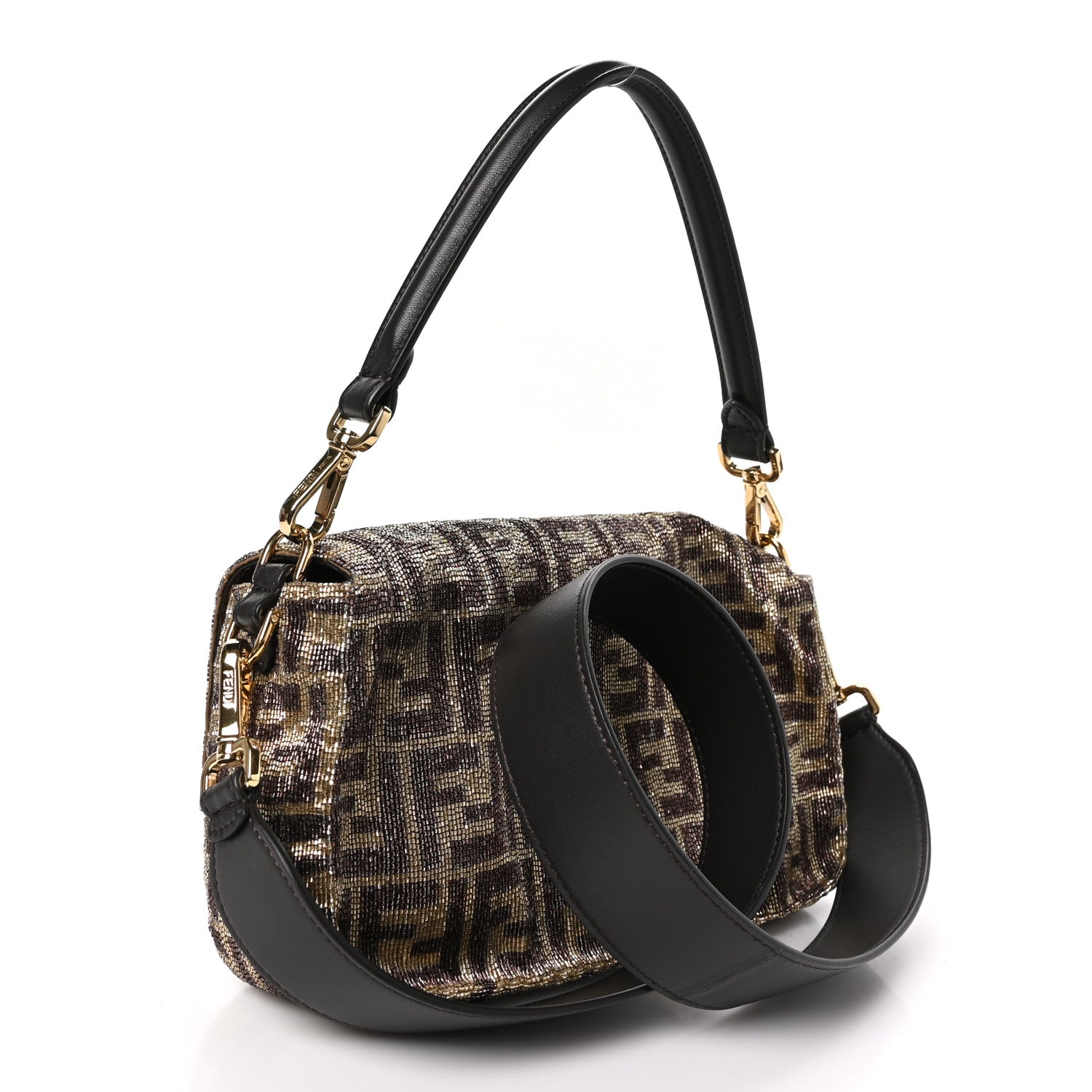 Fendi Vitello King Beaded Zucca Baguette Moro Black 3 of 11