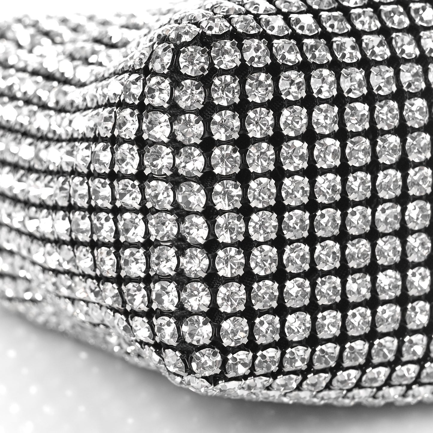 Mesh Crystal Rhinestone Mini Heiress Pouch Black Silver