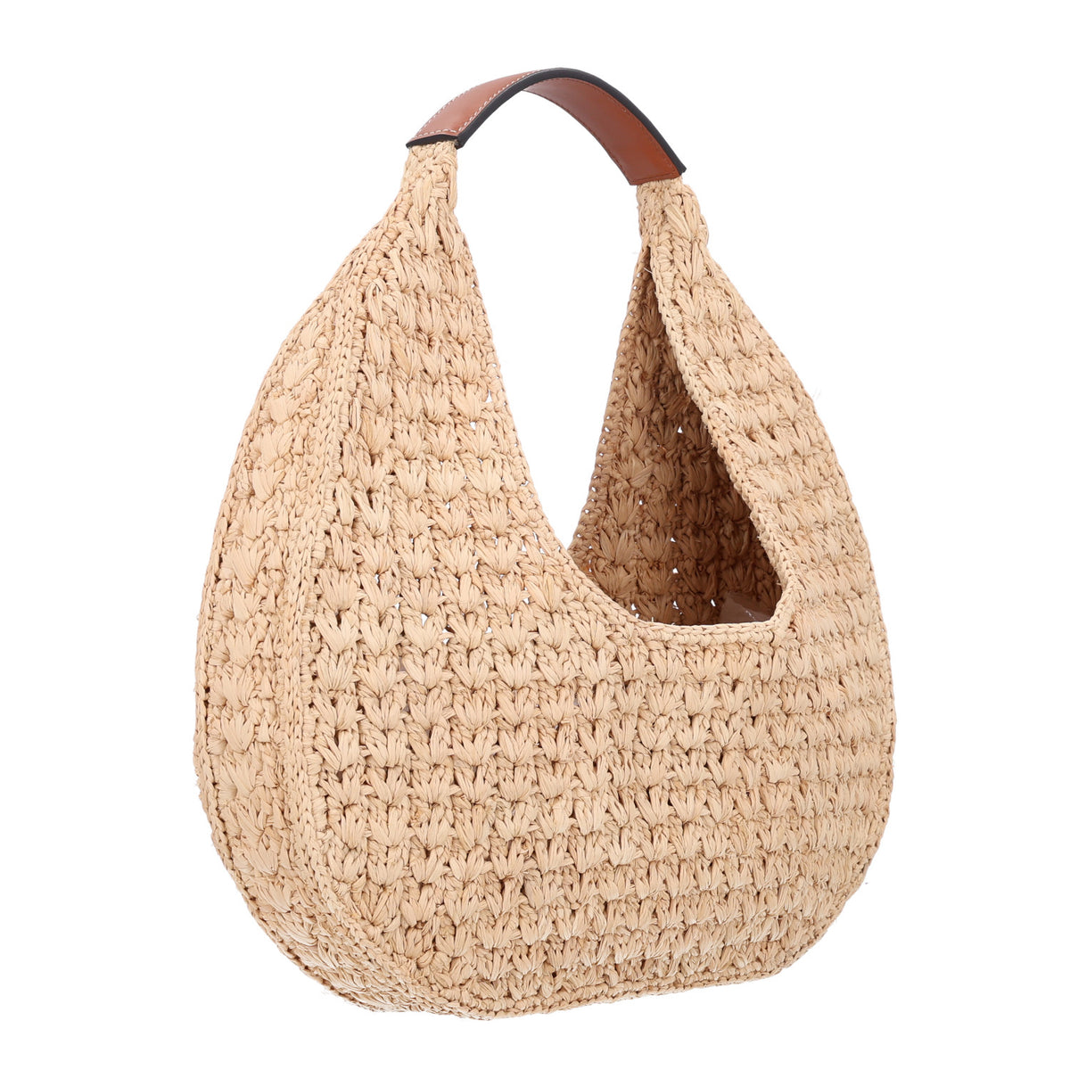 Raffia Calfskin Triomphe Panier Hobo Bag Natural Tan