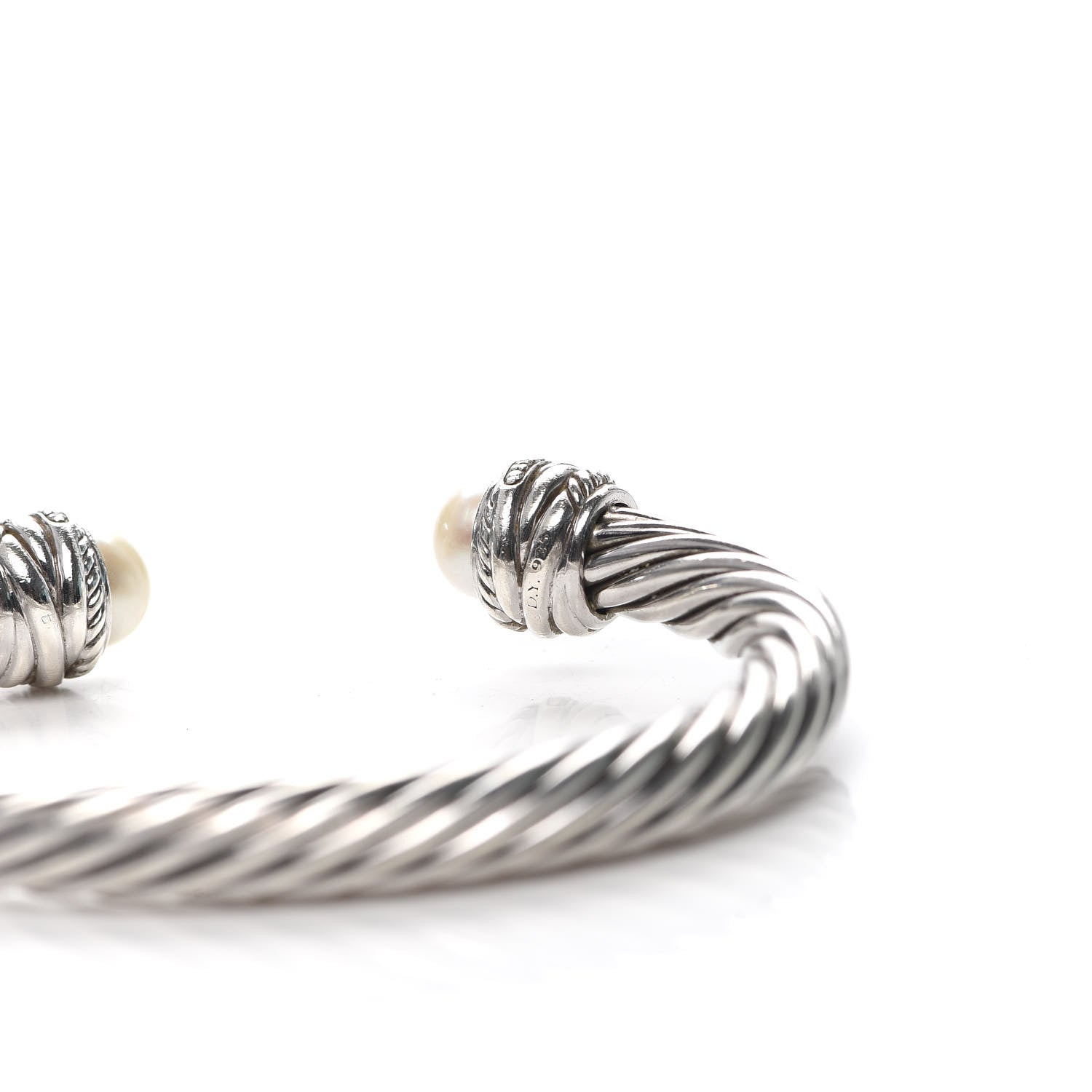 David Yurman Sterling Silver Diamond Pearl 7mm Crossover Bracelet 4 of 4