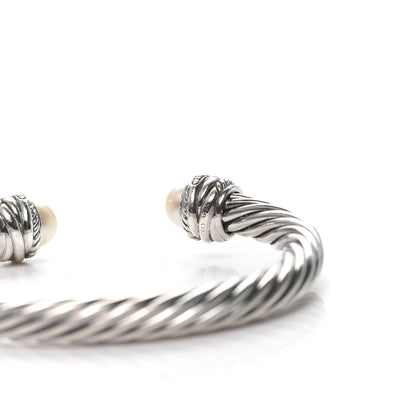 David Yurman Sterling Silver Diamond Pearl 7mm Crossover Bracelet 4 of 4