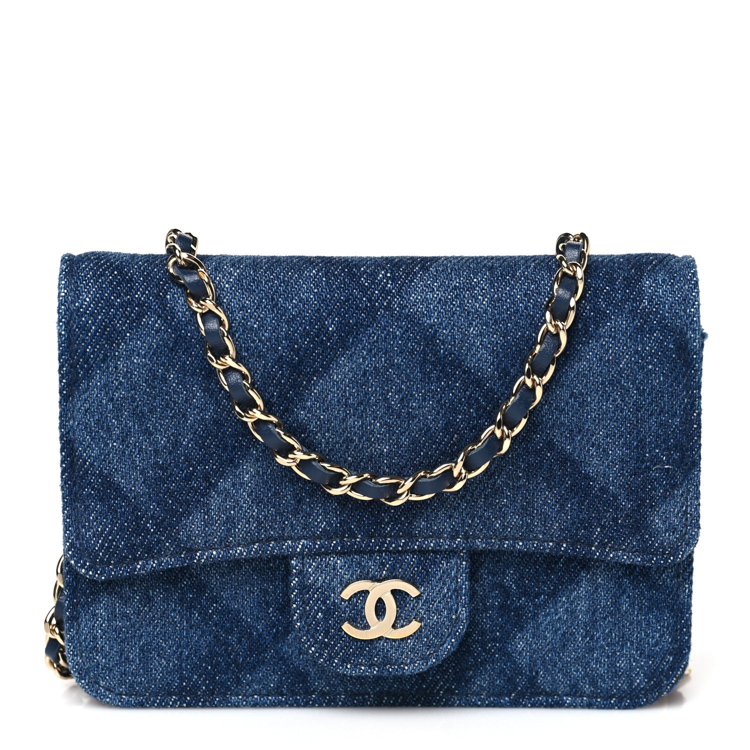 Chanel Printed Denim Quilted Card Holder On Chain  Dark Blue 1 of 11