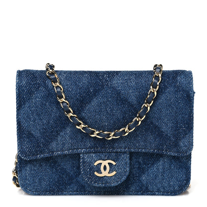 Chanel Printed Denim Quilted Card Holder On Chain  Dark Blue 1 of 11