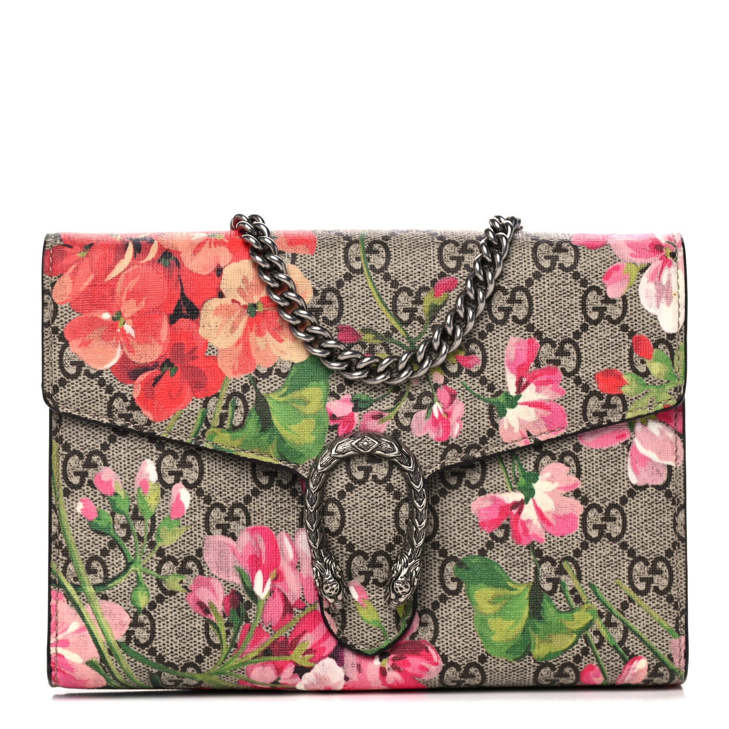 GG Supreme Monogram Blooms Mini Dionysus Chain Wallet Beige Multicolor Dry Rose