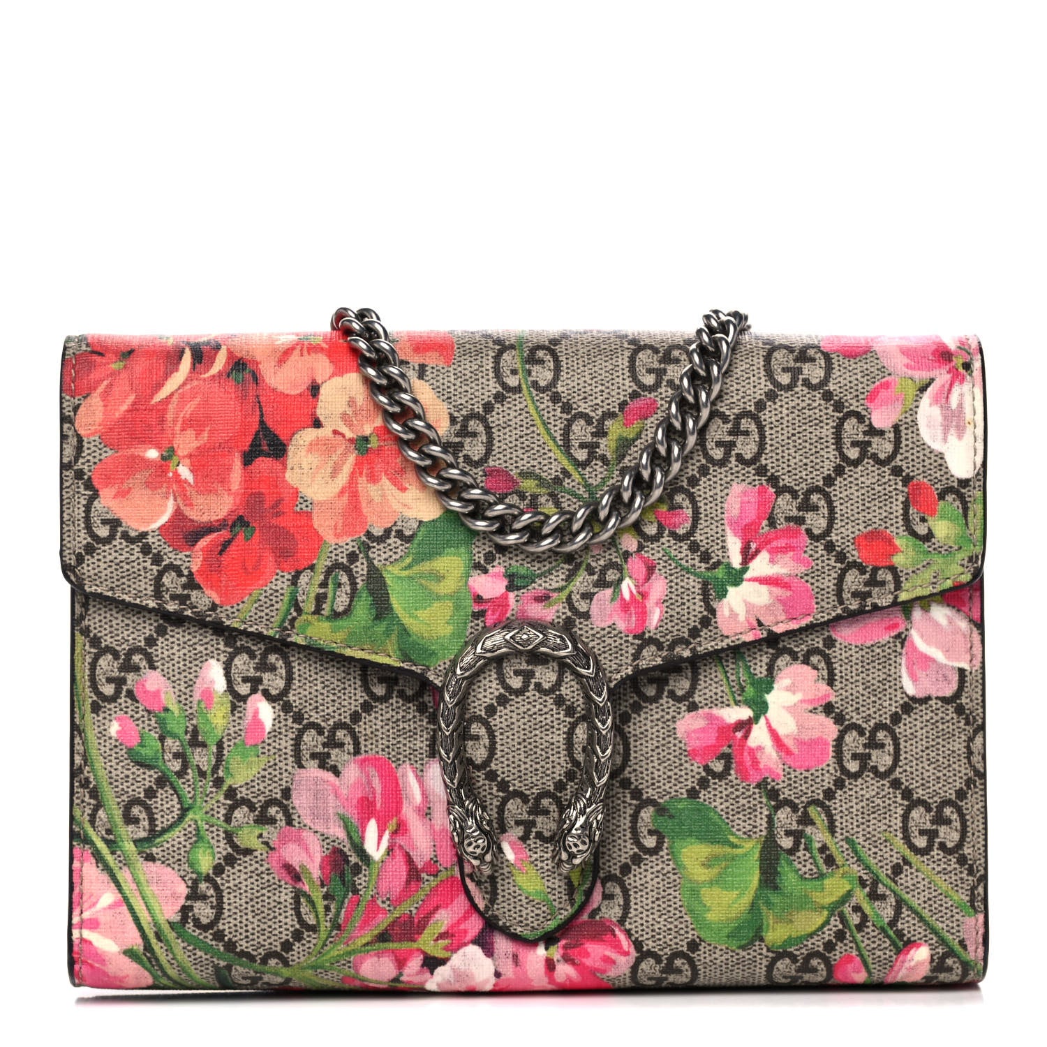 Gucci GG Supreme Monogram Blooms Mini Dionysus Chain Wallet Beige Multicolor Dry Rose 1 of 11