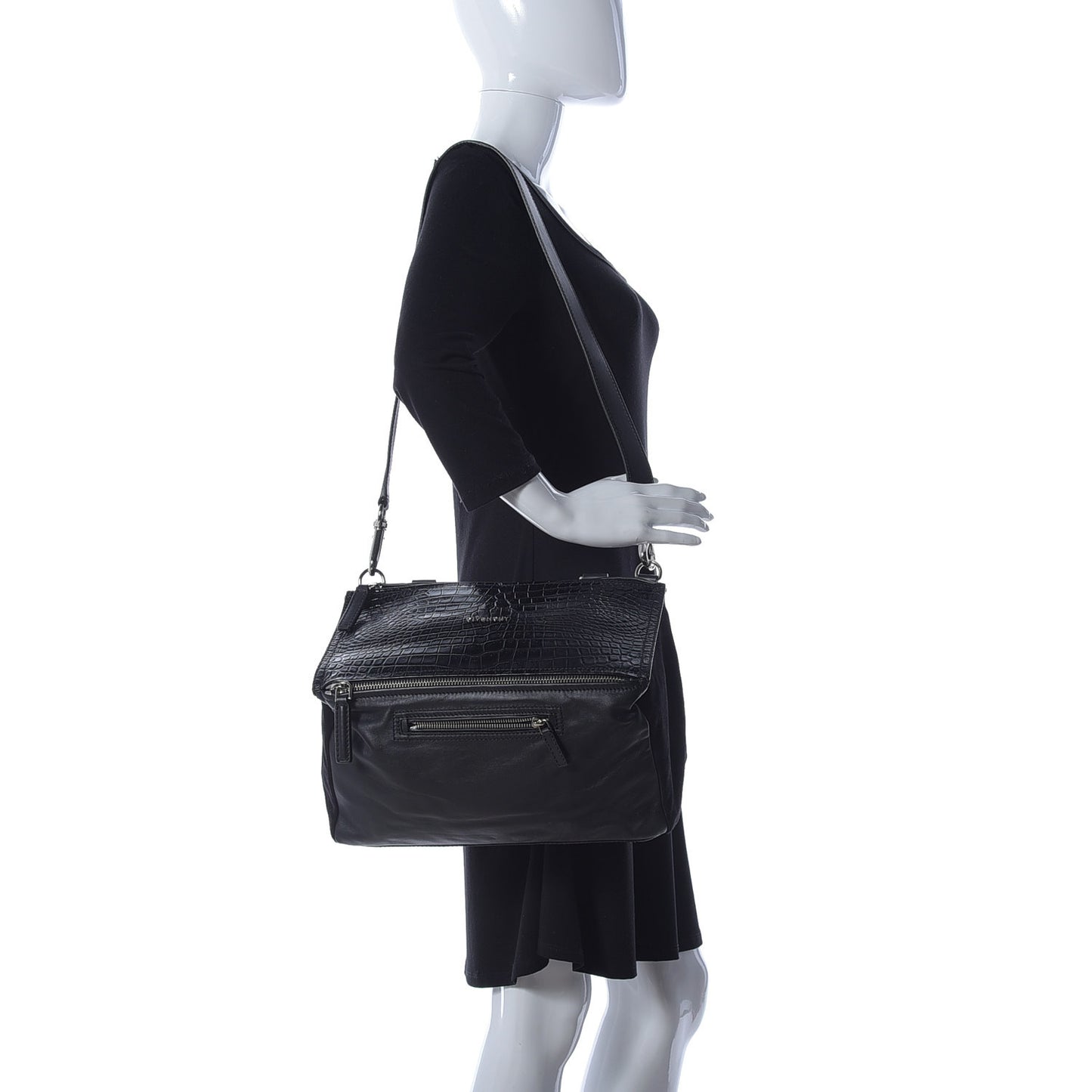 Smooth Calfskin Crocodile Embossed Medium Pandora Black