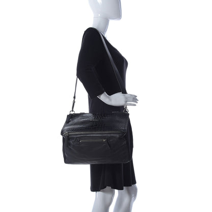 Givenchy Smooth Calfskin Crocodile Embossed Medium Pandora Black 2 of 10