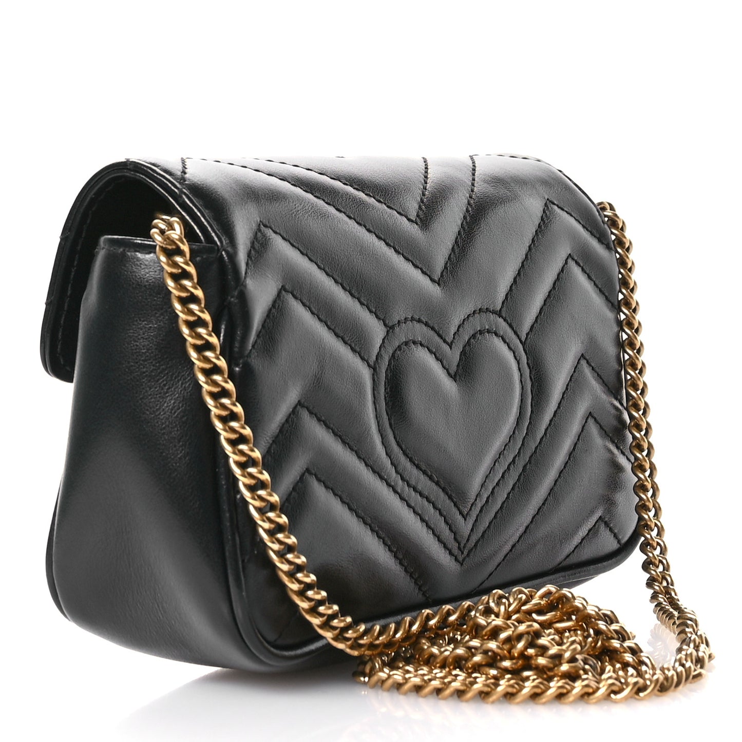 Calfskin Matelasse Super Mini GG Marmont Shoulder Bag Black