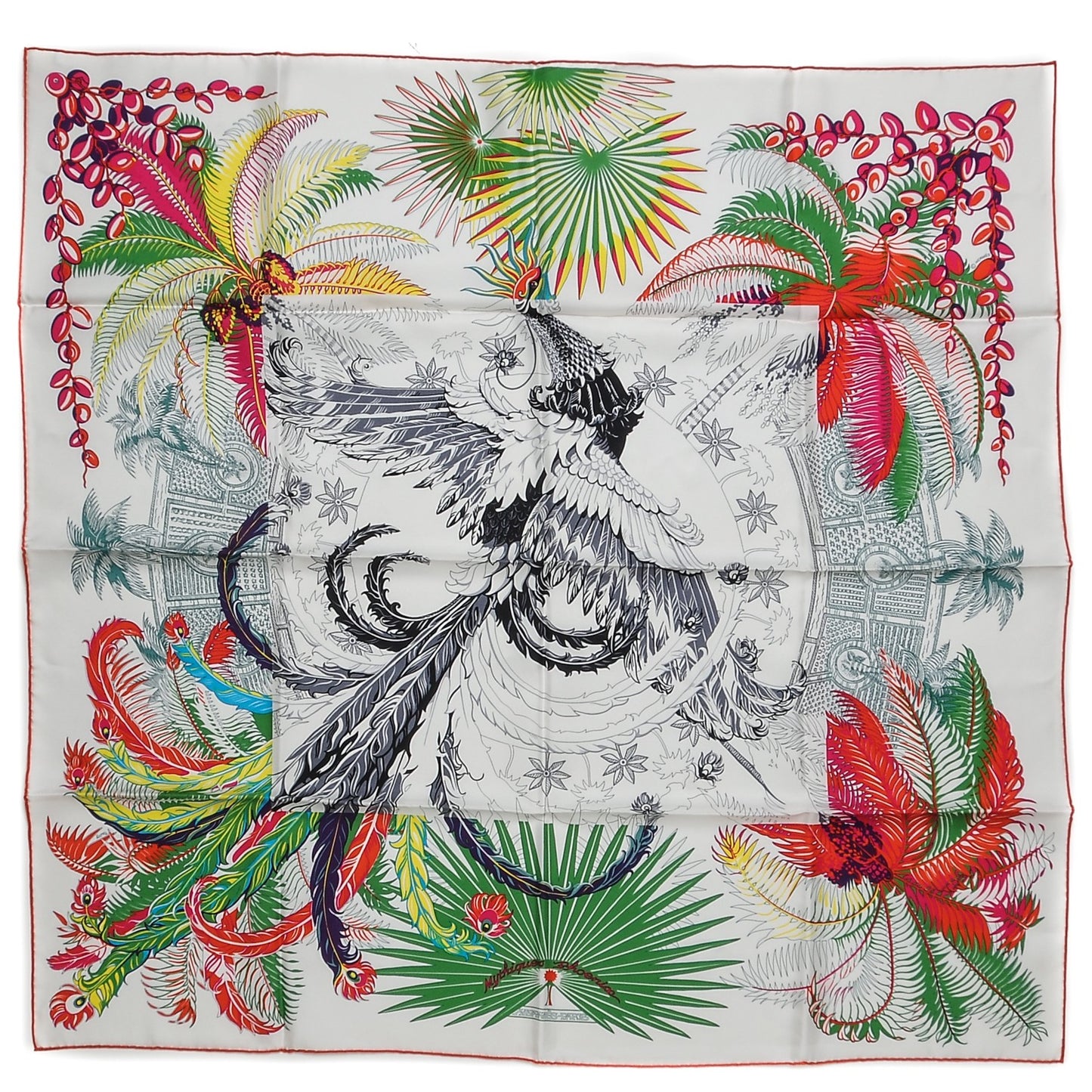 Silk Mythiques Phoenix Coloriage Scarf 90 Blanc Vert Rouge