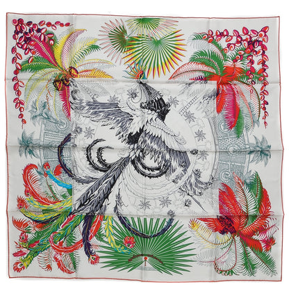 Hermes Silk Mythiques Phoenix Coloriage Scarf 90 Blanc Vert Rouge 1 of 6