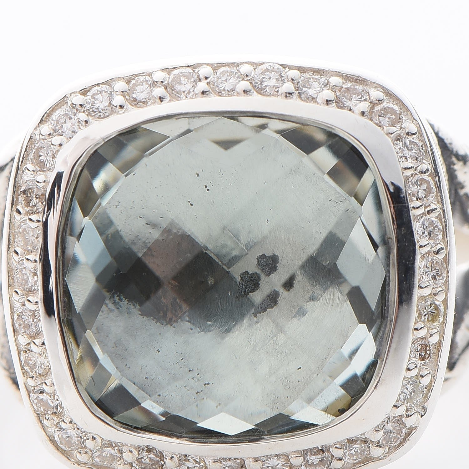 David Yurman Sterling Silver Diamond Prasiolite 11mm Albion Ring 53 6.5 6 of 6