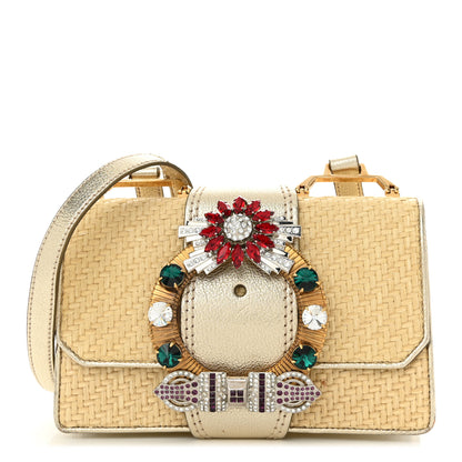 Miu Miu Raffia Madras Crystal Embellished Lady Shoulder Bag Naturale Pirite 1 of 11