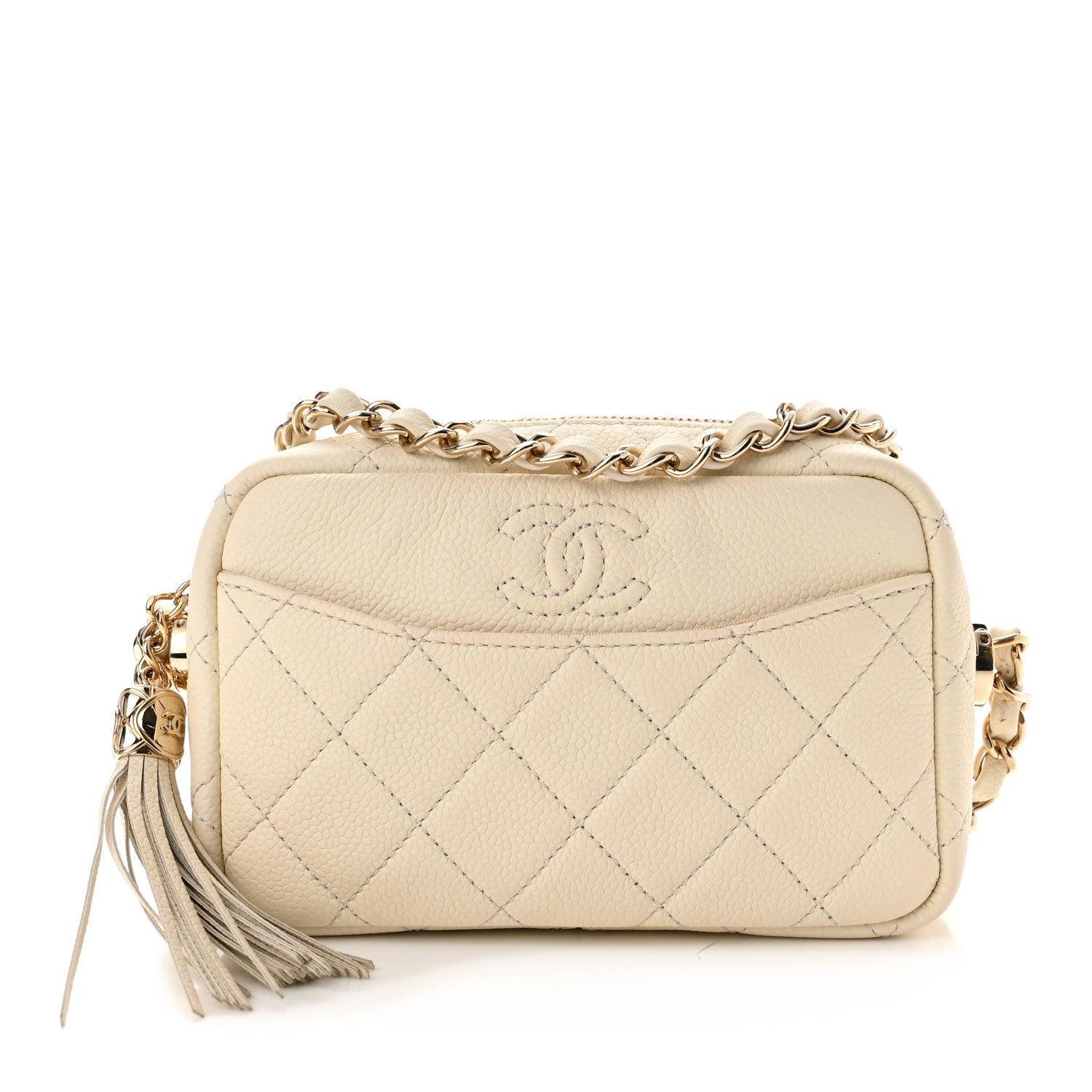 Chanel Caviar Quilted Mini Coco Tassel Camera Case White 1 of 11