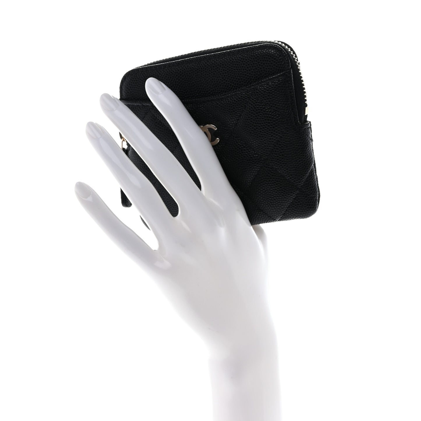 Caviar Quilted Zip Card Holder Wallet Black