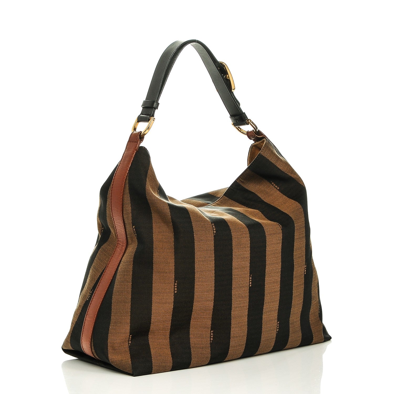 Fendi Pequin Cuoio Vegetale Large Hobo Tobacco Black Cuoio 3 of 7