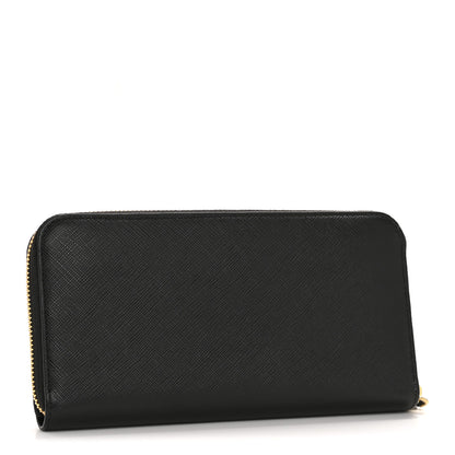 Prada Saffiano Triangle Zip Around Wallet Black 3 of 9