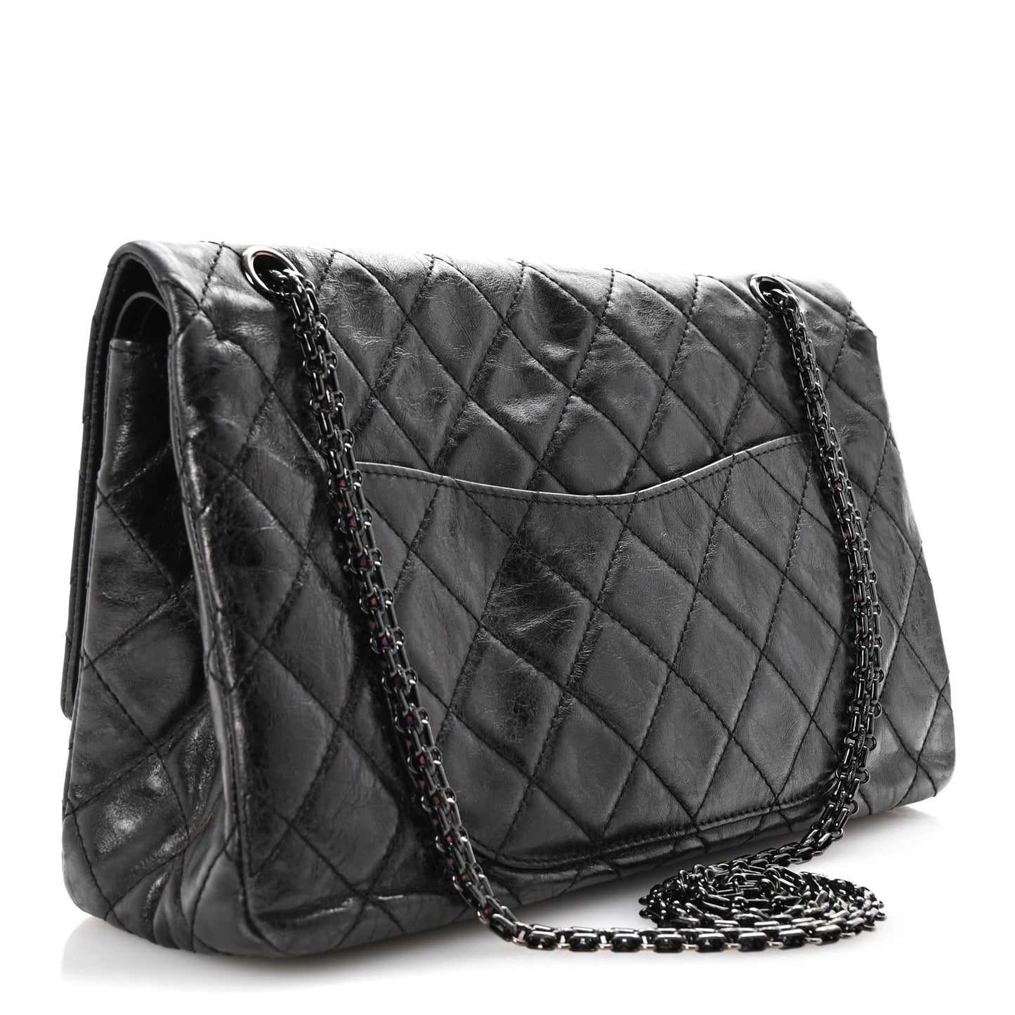 Metallic Aged Calfskin Quilted 2.55 Reissue 227 Flap So Black
