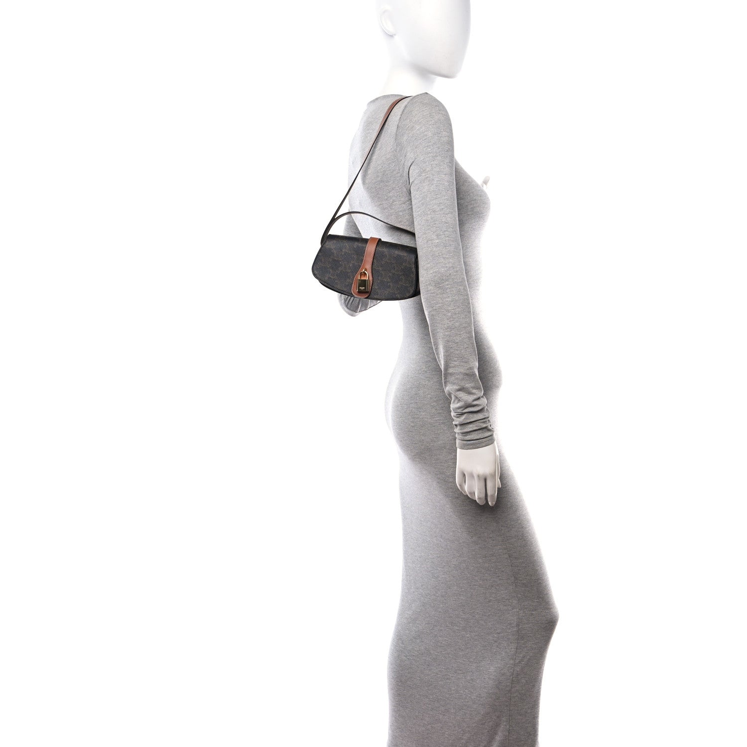 Celine Triomphe Canvas Calfskin Tabou Clutch on Strap Tan 2 of 11