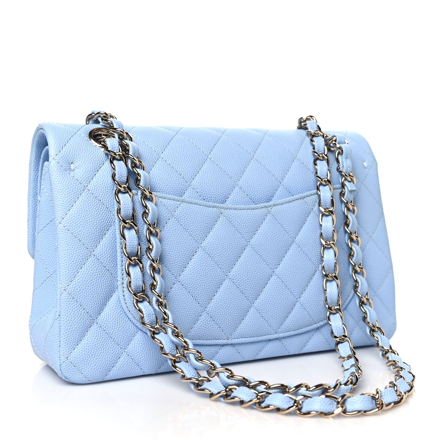 Caviar Quilted Small Double Flap Light Blue