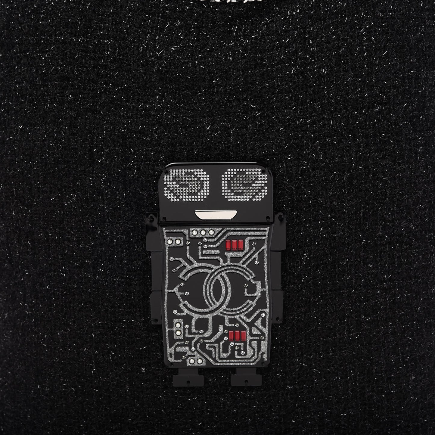 Tweed Resin Strass Large Robot Shopping Bag Black